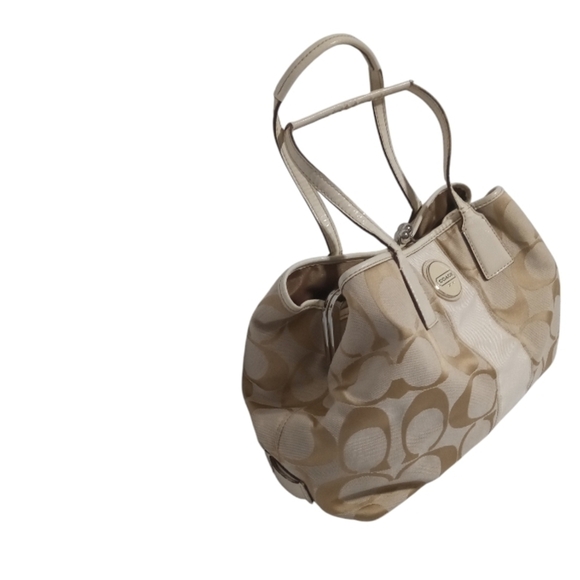 Coach Jacquard Fabric Vintage C Monogram Kiss Lock Beige Cream Leather Trim - Picture 3 of 7